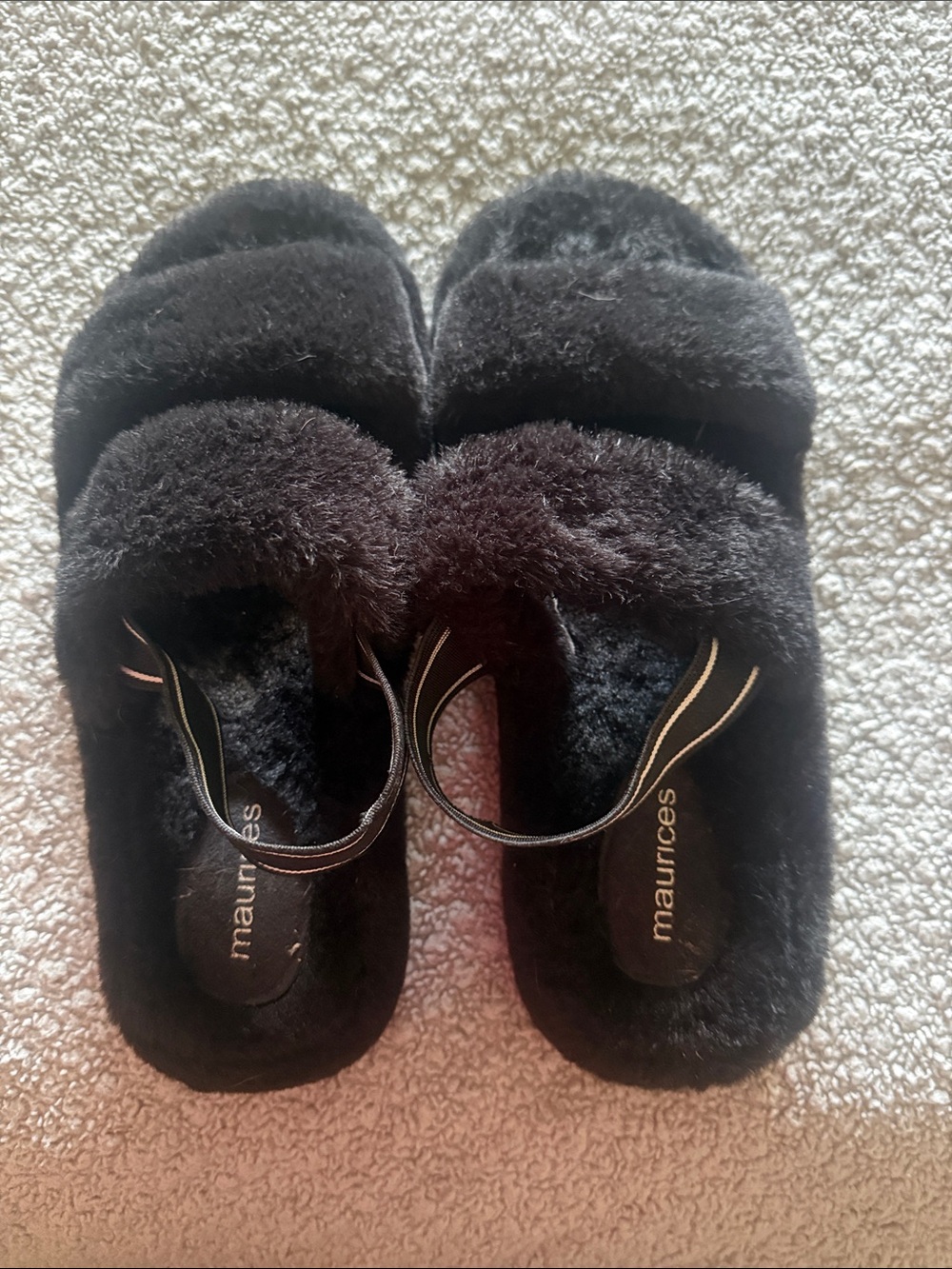 Maurices Black Plush Double-Strap Slide Slippers